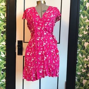 Pink Floral Wrap Dress